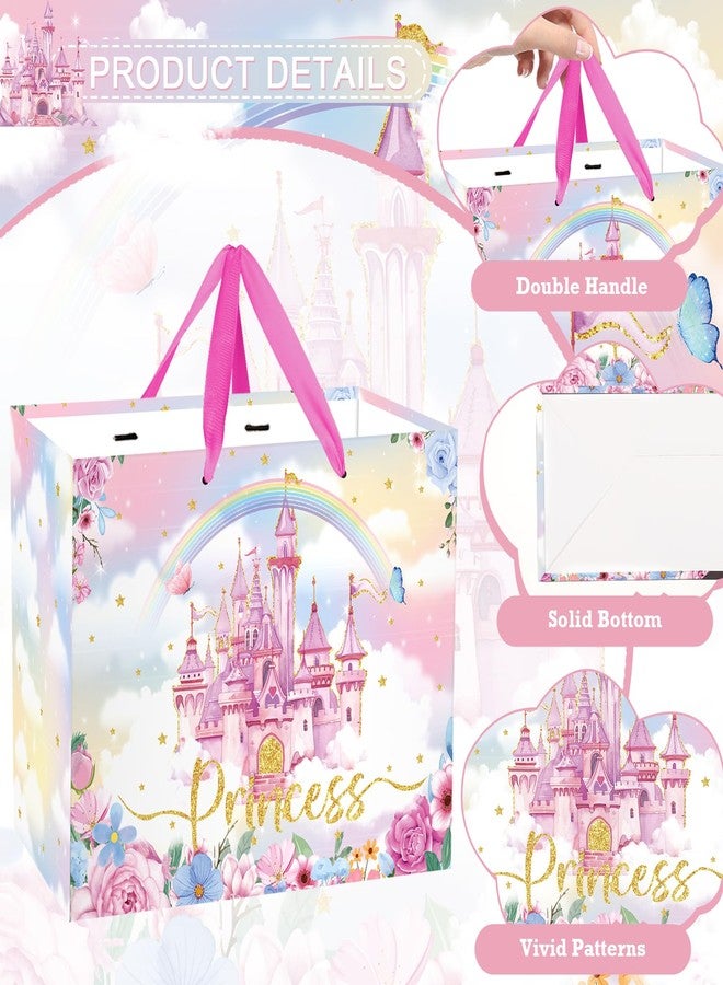 Woosytoo Princess Gift Bag Floral Prince Princess Birthday Party Favor Bag with Card and Princess Wrapping Paper Pink Castle Treat Candy Gift Wrap Paper Bag for Girls Birthday Princess Theme Baby Shower Party - Image 3